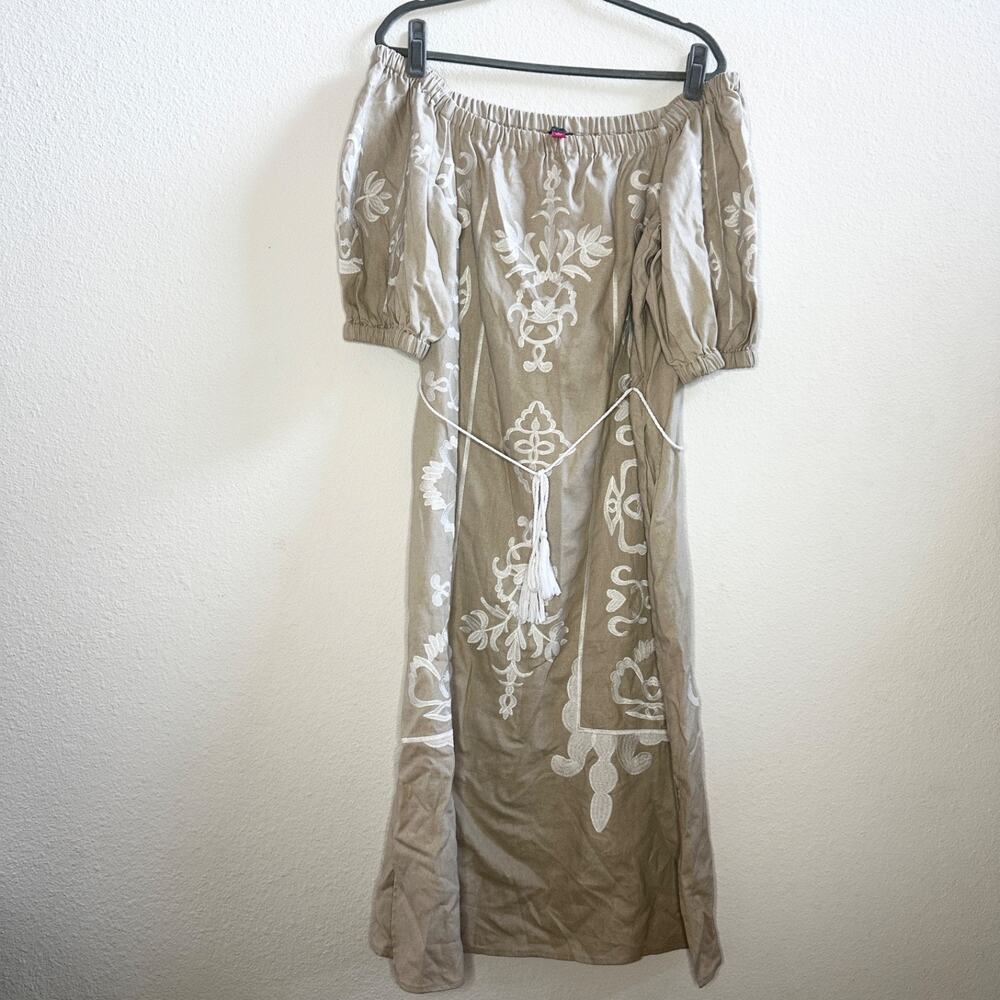 Boho Linen Embroidered Midi Dress (Vince Camuto, L)